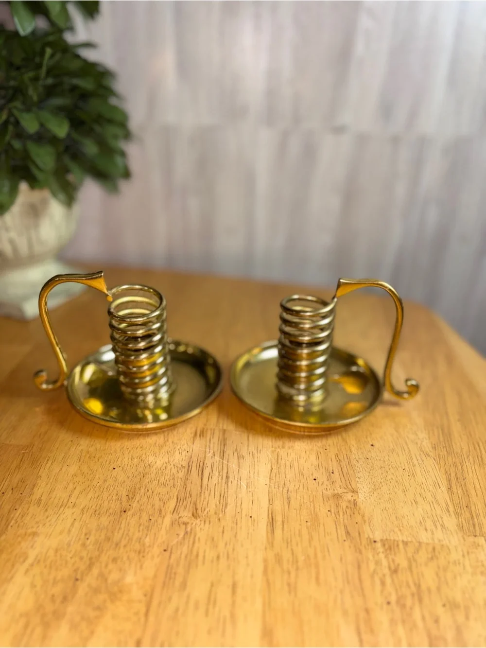 PartyLite Retired Brass Chamberstick Candle Holders Set of 2 Spiral Taper